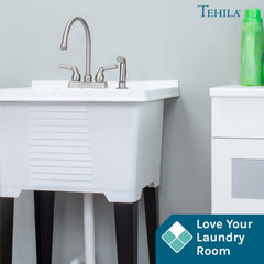 Tehila Stainless Steel Finish Gooseneck Faucet with Side Sprayer by Utility-Sink.com