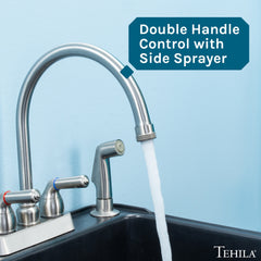 Tehila Stainless Steel Finish Gooseneck Faucet with Side Sprayer by Utility-Sink.com