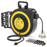 CRST 50ft Retractable Extension Cord Reel - 14AWG Heavy Duty, Lighted 3-Outlet Tap, 180° Swivel Mount, ETL Listed by CRST