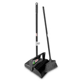 Black broom and dustpan set on a white background