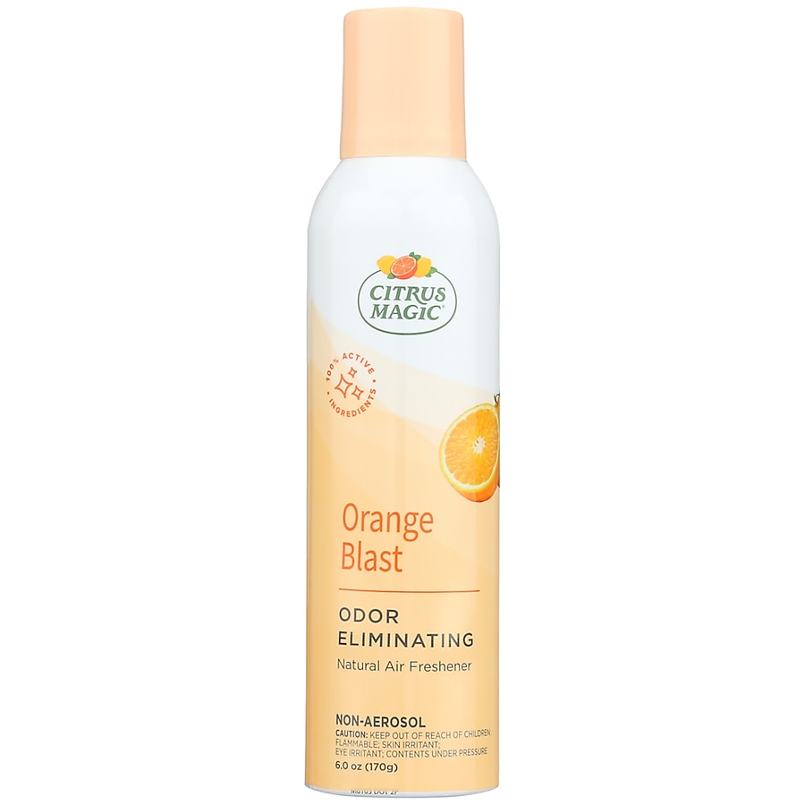 Citrus Magic Orange Blast odor eliminating air freshener on a white background