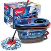 O-Cedar EasyWring Microfiber Spin Mop and Bucket system with packaging on a white background