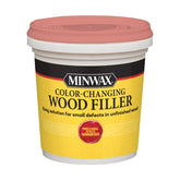 Minwax color-changing wood filler container on a white background