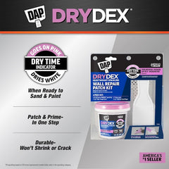 DAP Drydex wall repair kit packaging with product details on a gray background