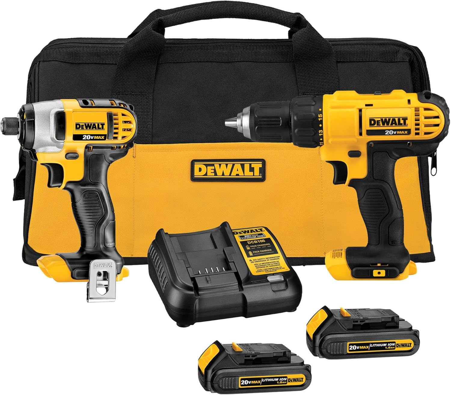 DEWALT 20V MAX Cordless Drill and Impact Driver, Power Tool Combo Kit , Includes 2 Batteries, Charger and Bag (DCK240C2) by Homemaintenancesupplies.com