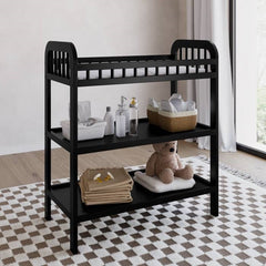 Baby Changing Table in Black Wood Finish with Safety Rail and Changing Pad by FastFurnishings