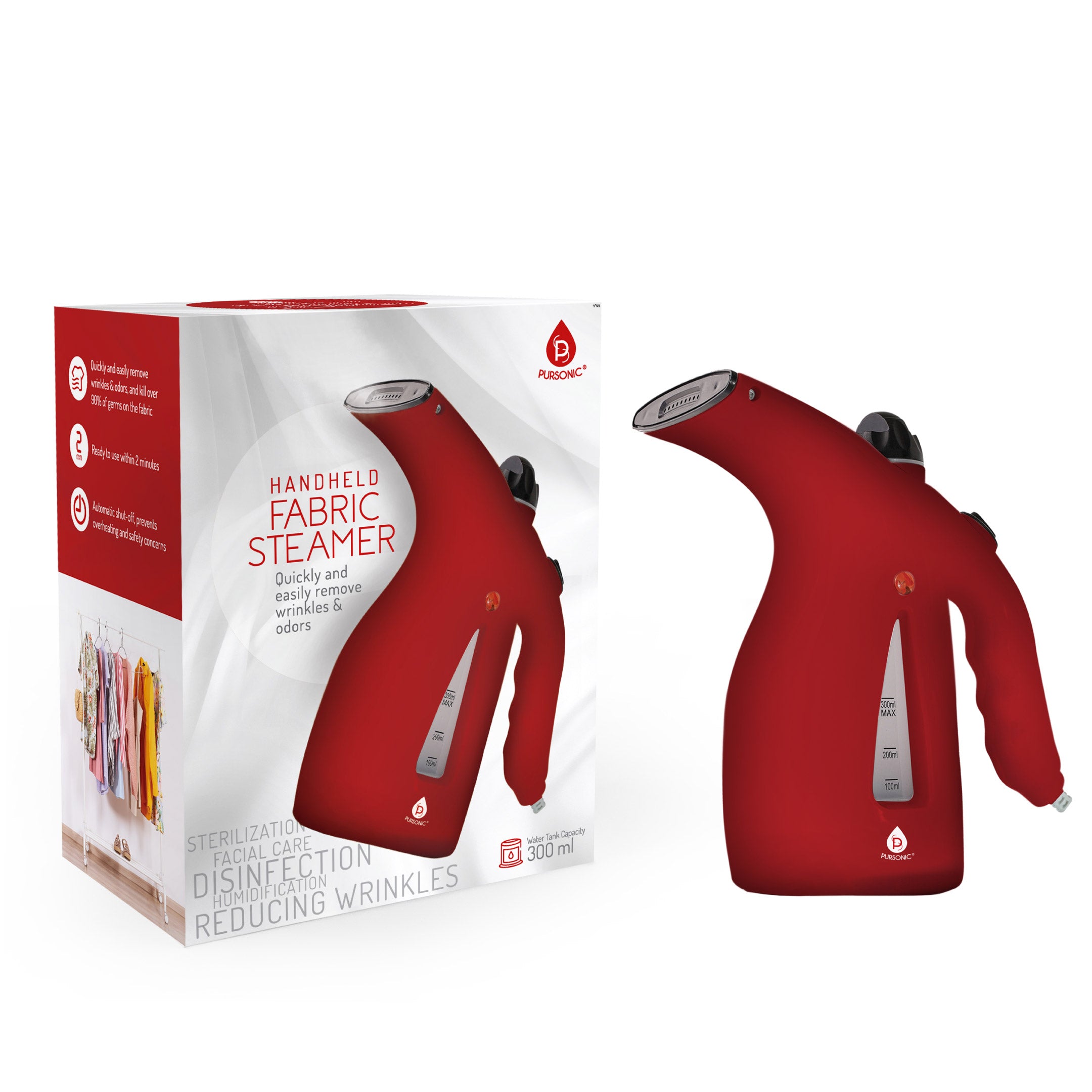 300ml Handheld Fabric Fast 2 Minute Heat-up Powerful Travel Clothes Garment Steamer by Pursonicusa