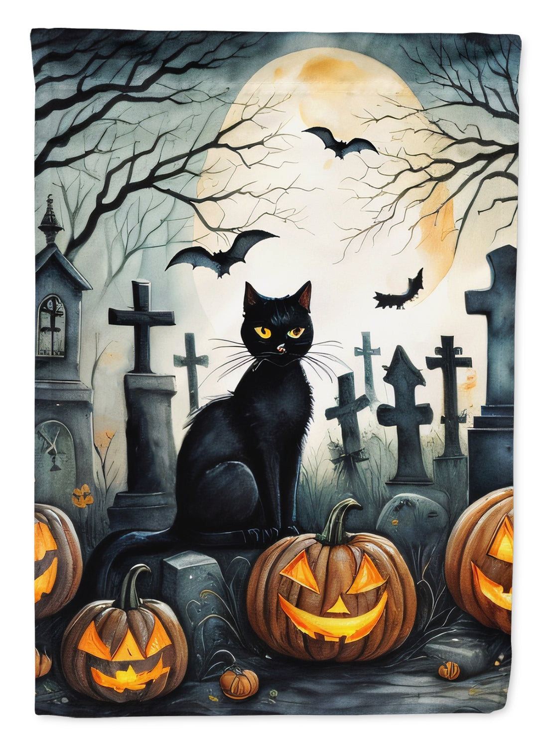 Black Cat Spooky Halloween Garden Flag by Caroline's Treasures