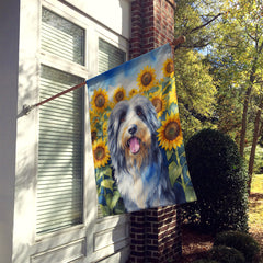 Bearded Collie in Sunflowers House Flag by Caroline's Treasures