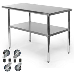 Stainless Steel 48 x 24-inch Kitchen Prep Table with Casters by FastFurnishings