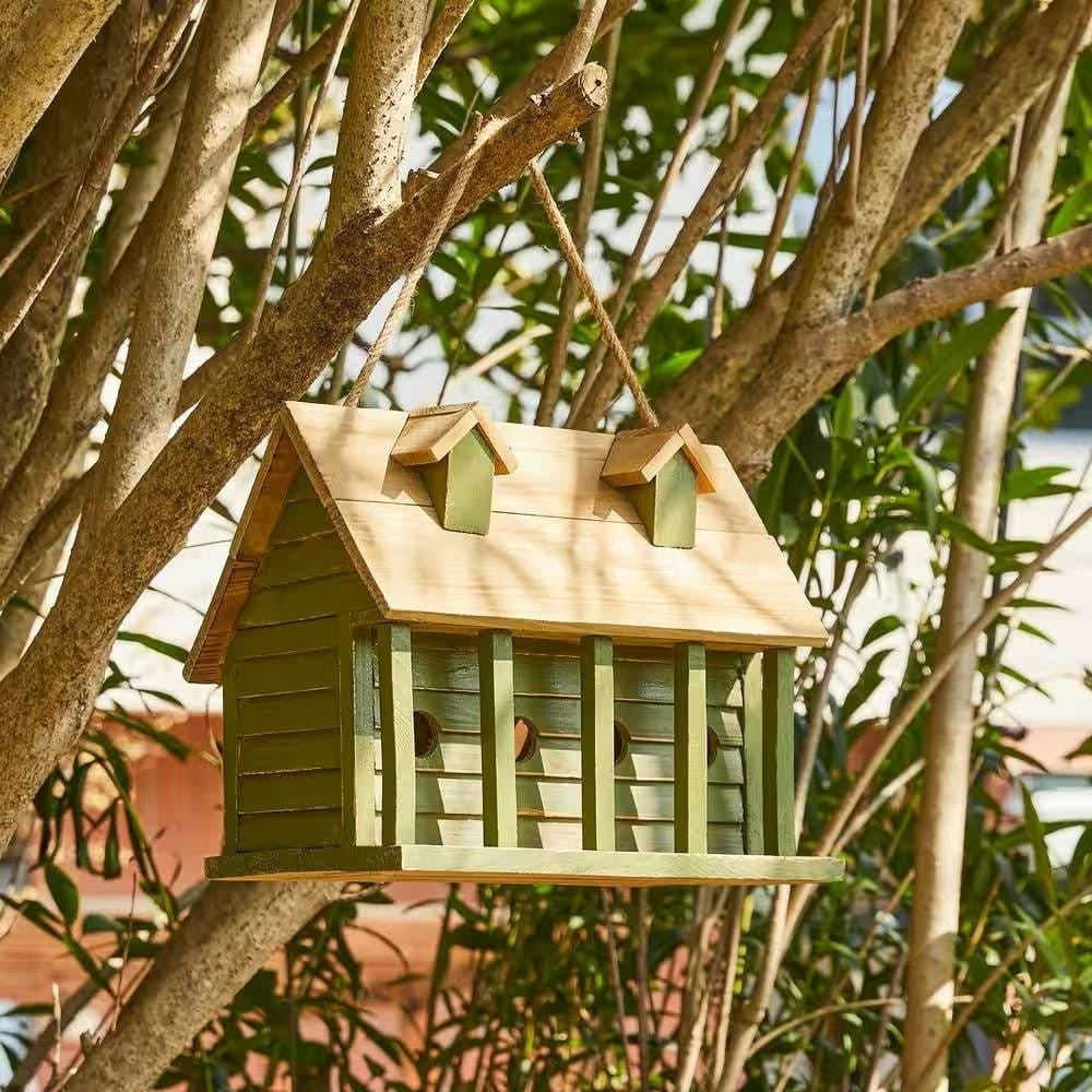 Green Wood Garden Bird House with 1 Compartment and 4 Holes by Homemaintenancesupplies2