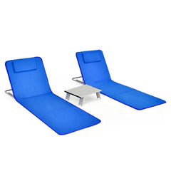 3 Pieces Beach Lounge Chair Mat Set 2 Adjustable Lounge Chairs with Table Stripe-Stripe by Homemaintenancesupplies2