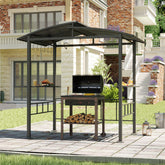 Hardtop Grill Gazebo with Vented Polycarbonate Roof Side Shelves-Black by Homemaintenancesupplies2