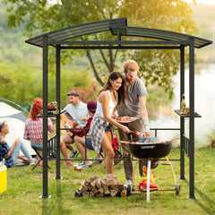 Hardtop Grill Gazebo with Vented Polycarbonate Roof Side Shelves-Black by Homemaintenancesupplies2