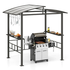 Hardtop Grill Gazebo with Vented Polycarbonate Roof Side Shelves-Black by Homemaintenancesupplies2