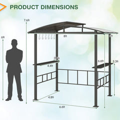 Hardtop Grill Gazebo with Vented Polycarbonate Roof Side Shelves-Black by Homemaintenancesupplies2