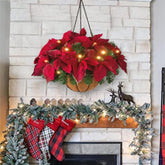 Pre Lit Christmas Hanging Basket Flocked with Mixed Decorations and LED Lights Artificial Frosted Berry Pine Cones for Christmas Outdoor Yard Decor by Xanadu Living