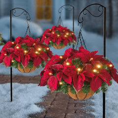 Pre Lit Christmas Hanging Basket Flocked with Mixed Decorations and LED Lights Artificial Frosted Berry Pine Cones for Christmas Outdoor Yard Decor by Xanadu Living