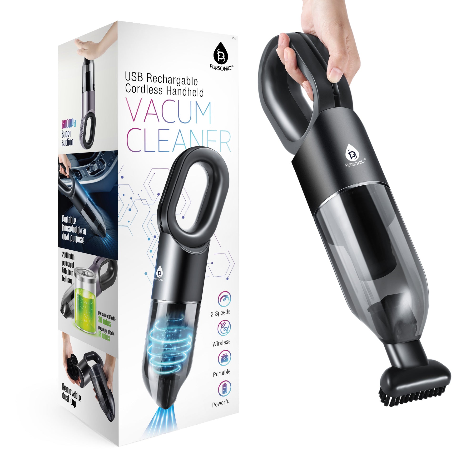 USB RECHARGEABLE CORDLESS HANDHELDS VACUUM CLEANER by Pursonic
