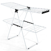 White 2 Level Foldable Clothes Drying Rack Adjustable Height by FastFurnishings
