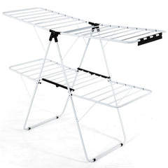 White 2 Level Foldable Clothes Drying Rack Adjustable Height by FastFurnishings