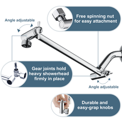 10 Inch Brass Shower Head Extension Arm, Height & Angle Adjustable by brightshowers