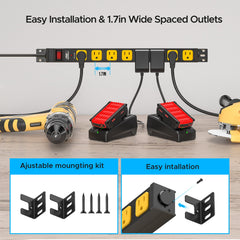 CRST 8-Outlet Mountable Metal Power Strip | 4-Way Bracket Mount, 2100J by CRST