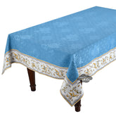62" Square Moustiers Blue Matelassé Tablecloth by Tissus Toselli by I Dream of France