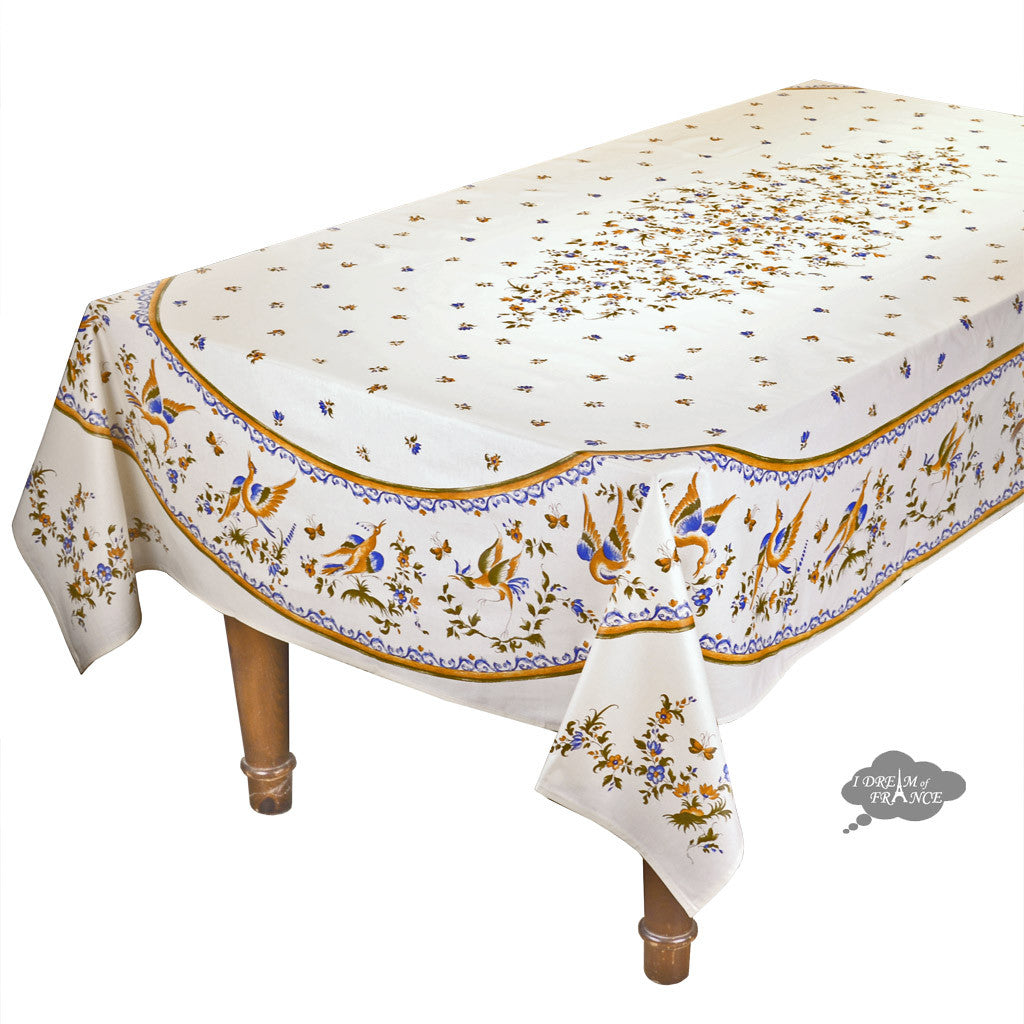 French Provencal tablecloth - Acrylic coated cotton, Spill-proof - 60x96" Rectangular - Moustiers blue | Tissus Toselli by I Dream of France