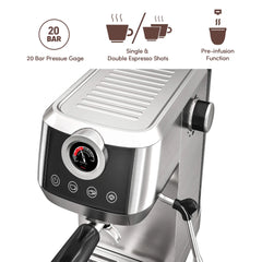 Wirsh 20 Bar Espresso Machine with Plastic Free Portafilter and Steamer, Pressure Gauge, Touch Screen, Full Stainless Steel (Home Barista Plus) by Wirsh