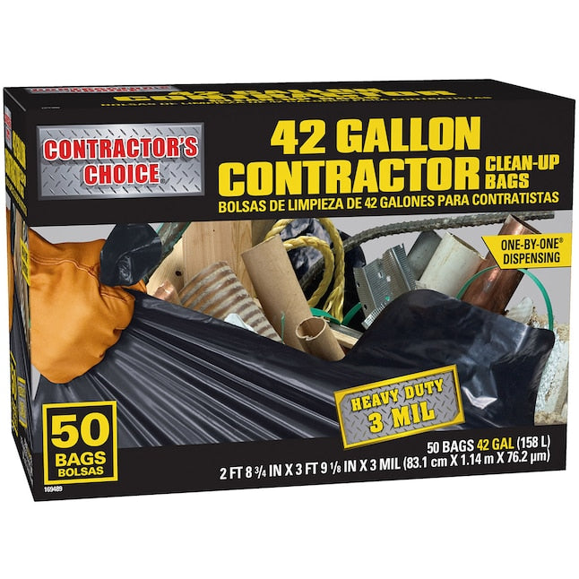 Contractor's Choice 42-Gal Black Flap Tie Trash Bags - 50 Count