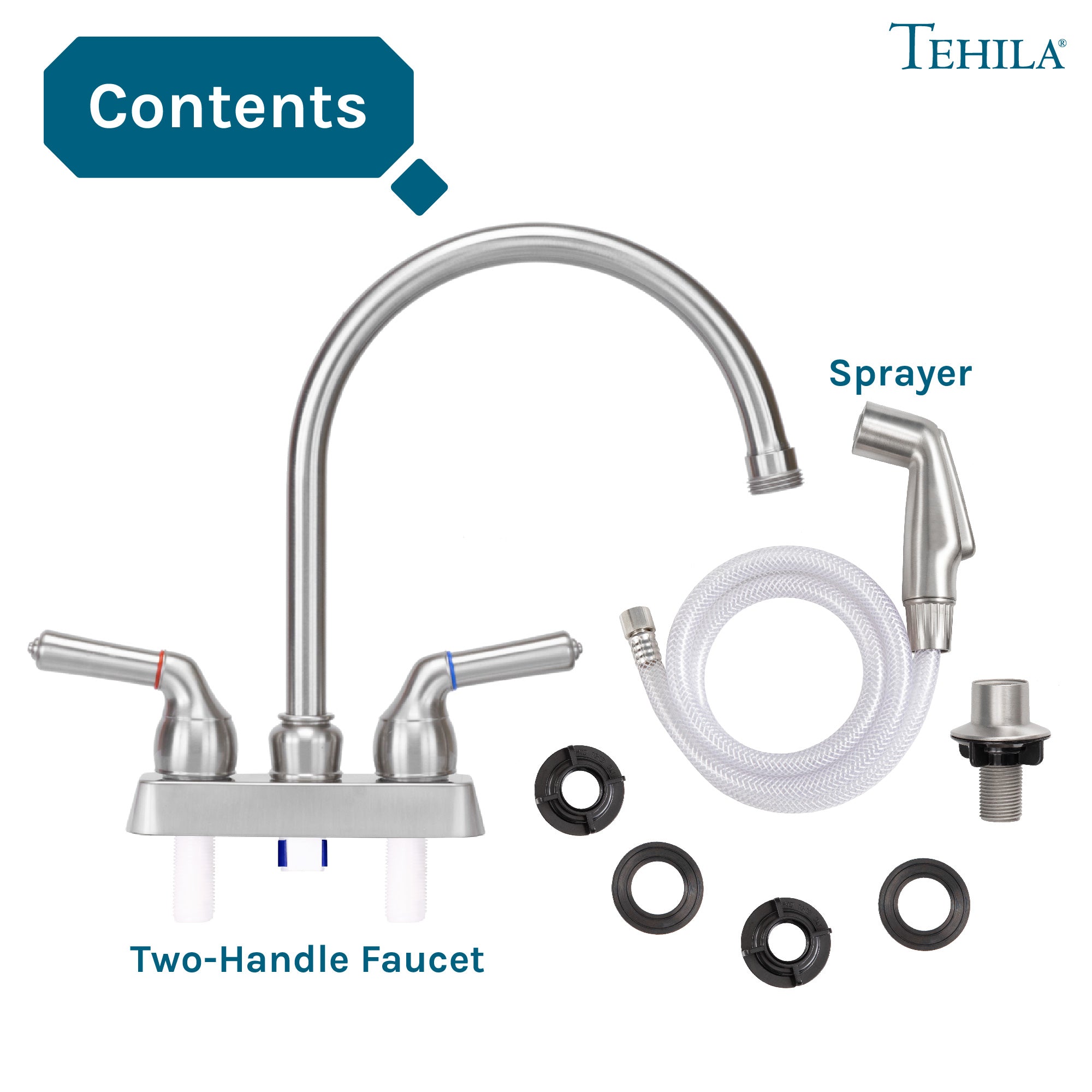 Tehila Stainless Steel Finish Gooseneck Faucet with Side Sprayer by Utility-Sink.com
