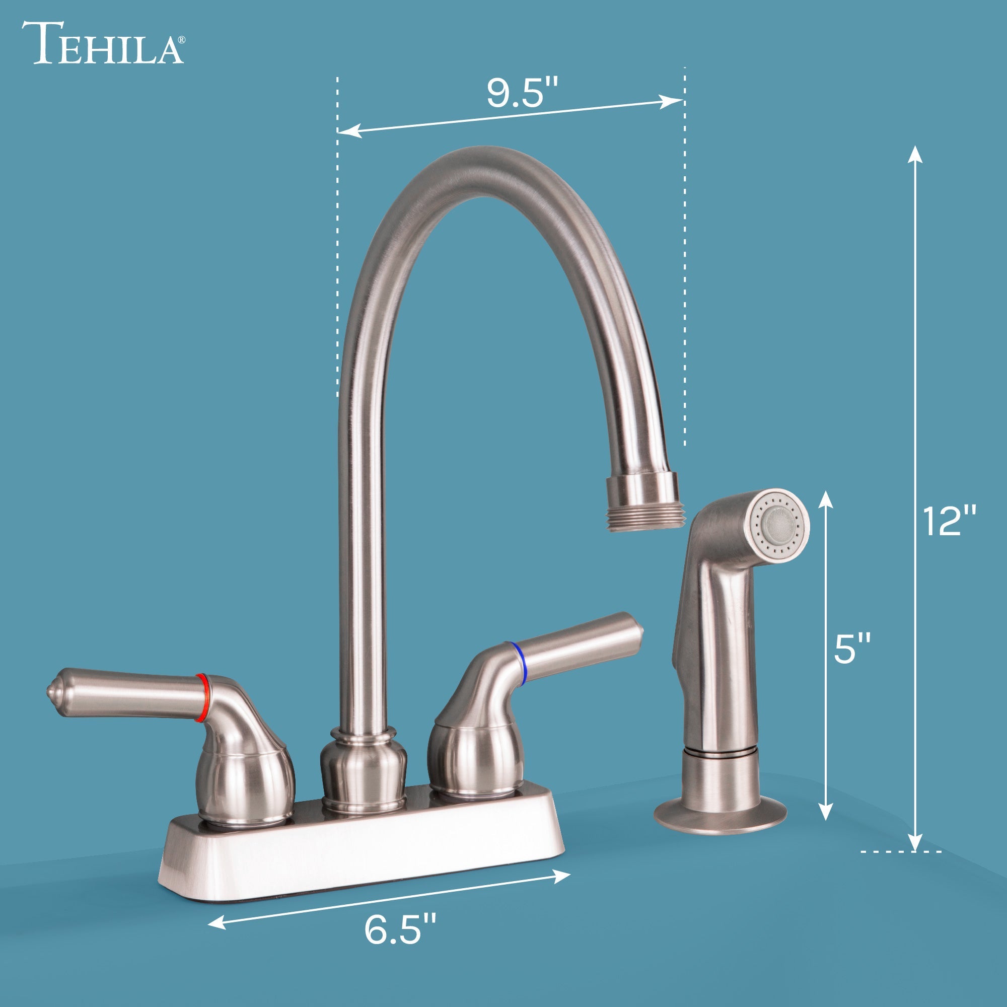 Tehila Stainless Steel Finish Gooseneck Faucet with Side Sprayer by Utility-Sink.com