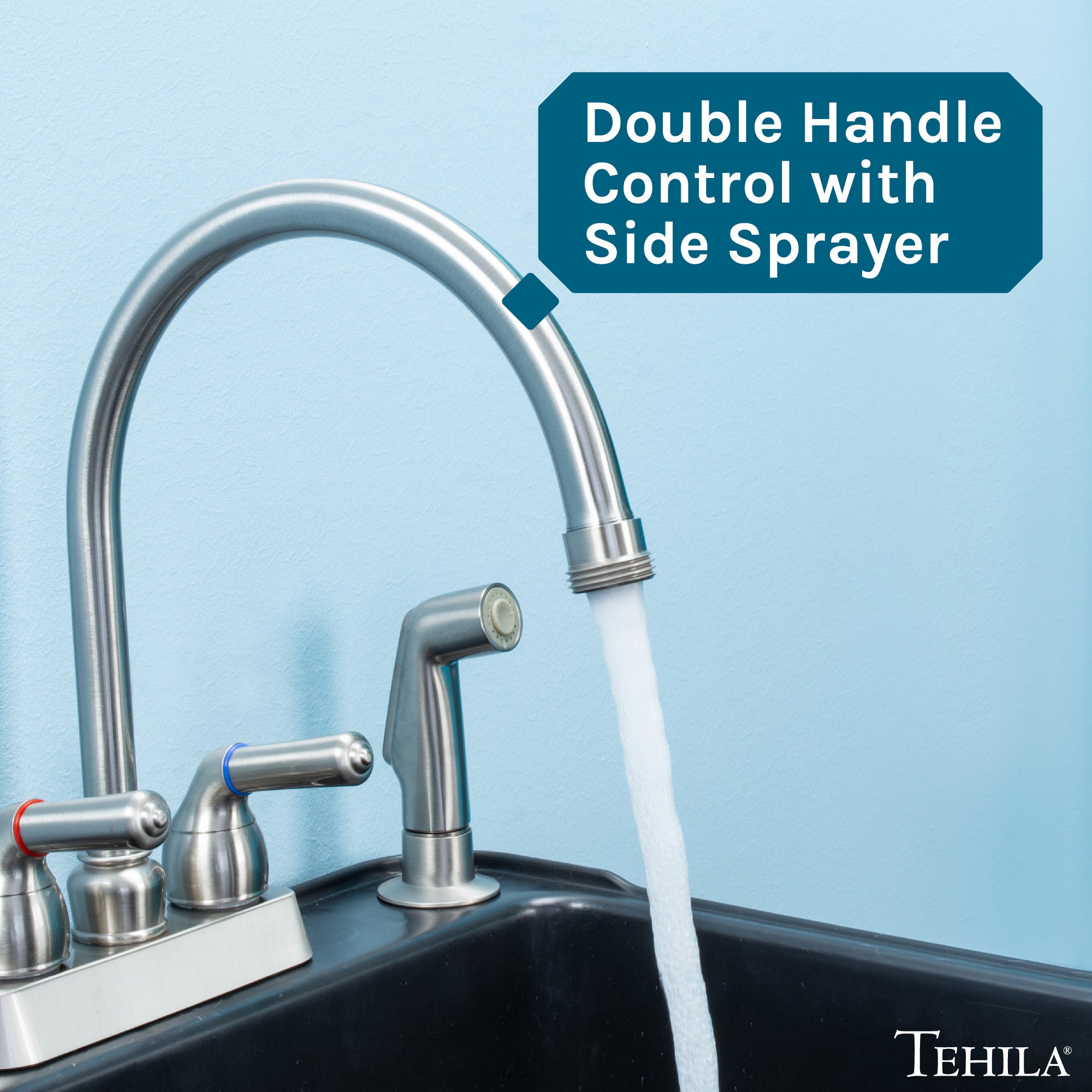 Tehila Stainless Steel Finish Gooseneck Faucet with Side Sprayer by Utility-Sink.com