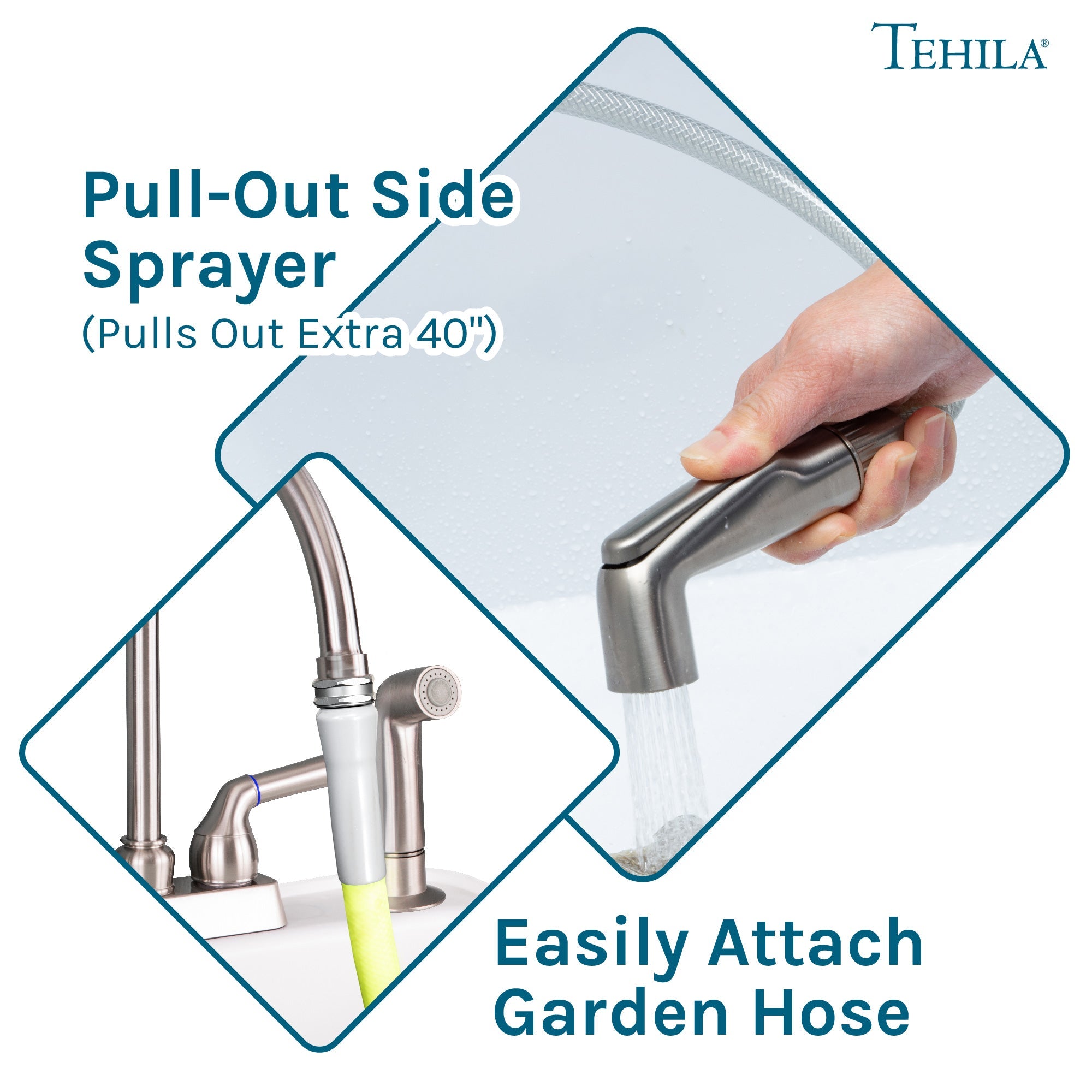 Tehila Stainless Steel Finish Gooseneck Faucet with Side Sprayer by Utility-Sink.com
