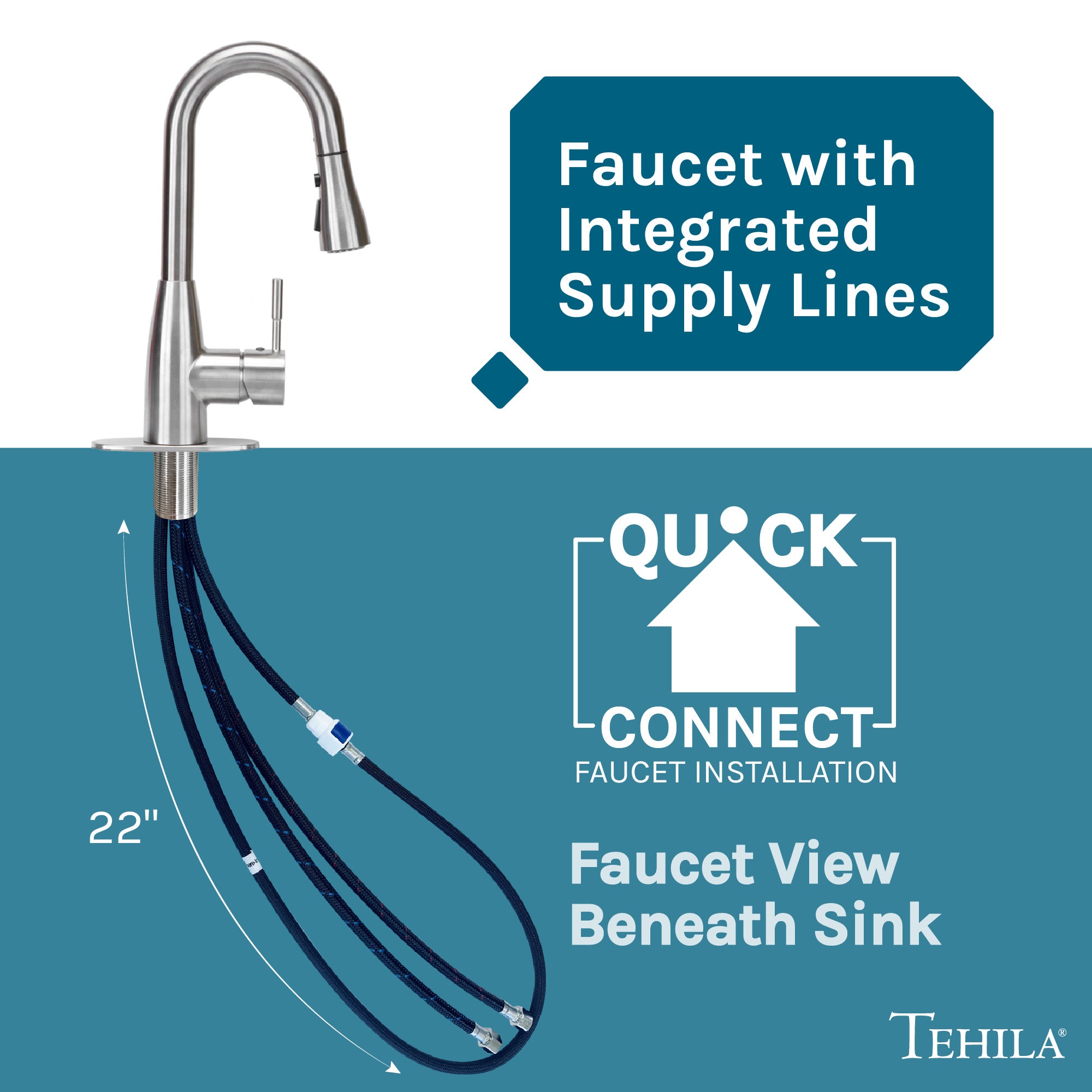 Tehila Stainless Steel Finish Low Profile Pull-Down Faucet by Utility-Sink.com