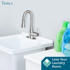 Tehila Stainless Steel Finish Low Profile Pull-Down Faucet by Utility-Sink.com