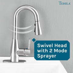 Tehila Stainless Steel Finish Low Profile Pull-Down Faucet by Utility-Sink.com