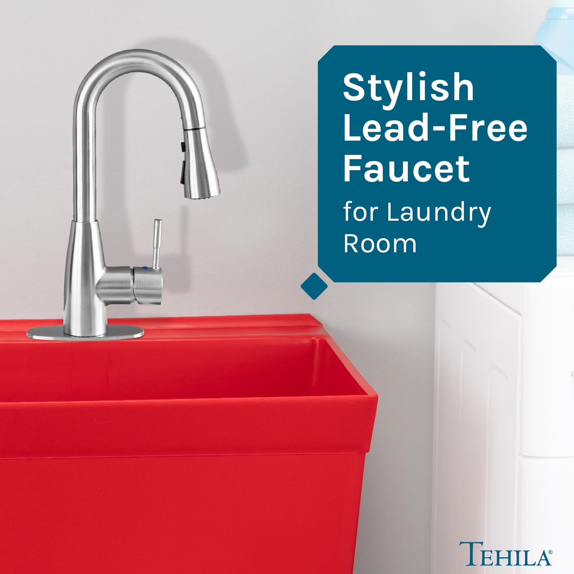 Tehila Stainless Steel Finish Low Profile Pull-Down Faucet by Utility-Sink.com