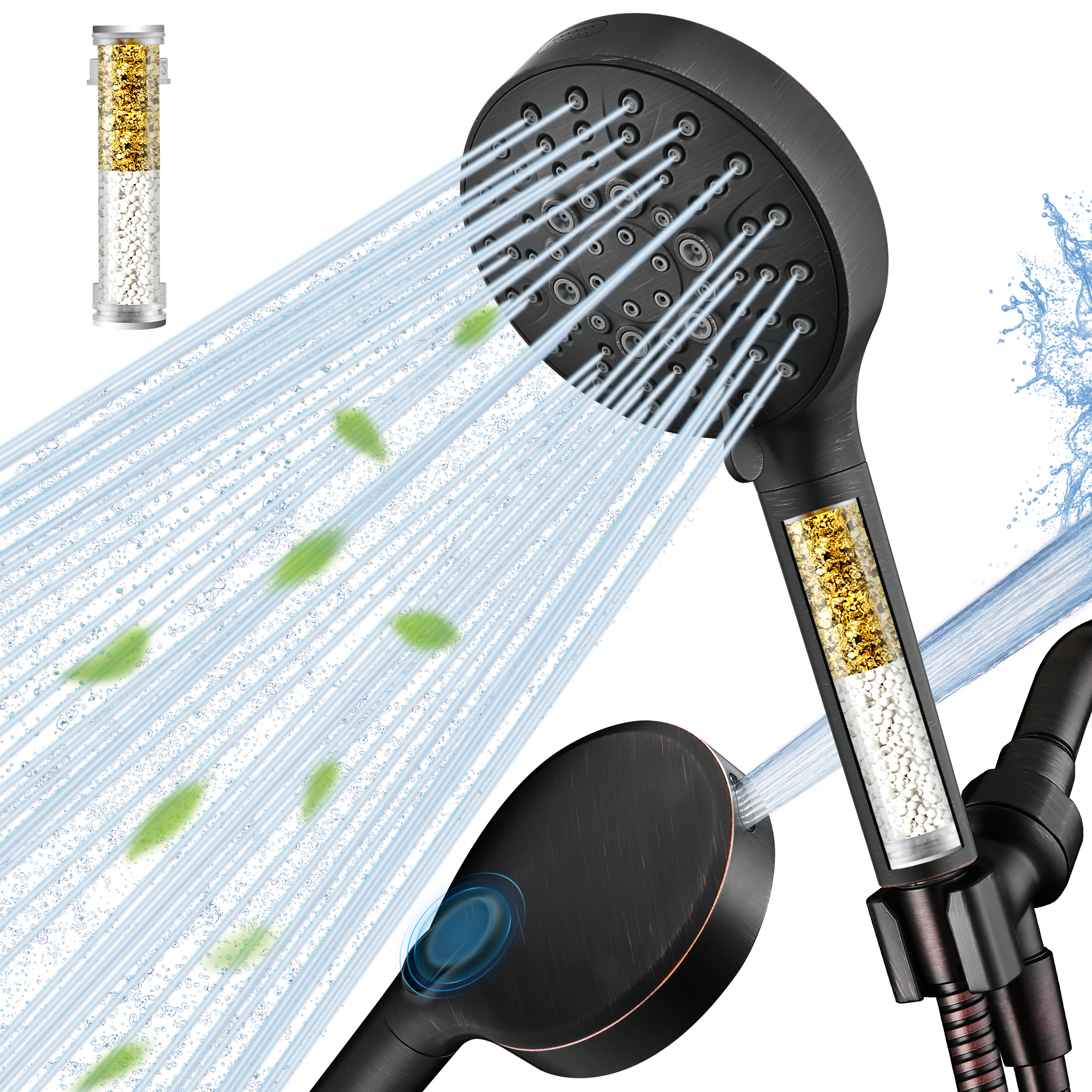 Filtered Shower Head with Handheld, High Pressure 9-Spray Showerhead with Hose and Bracket by brightshowers