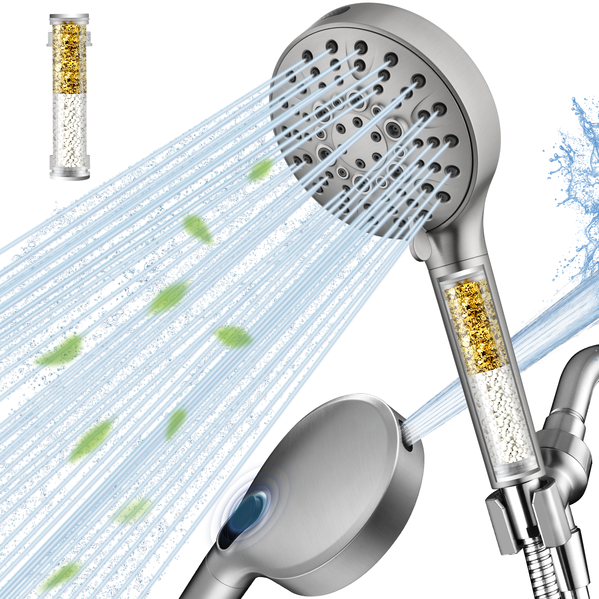 Filtered Shower Head with Handheld, High Pressure 9-Spray Showerhead with Hose and Bracket by brightshowers