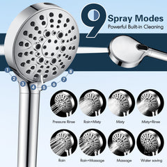 Filtered Shower Head with Handheld, High Pressure 9-Spray Showerhead with Hose and Bracket by brightshowers