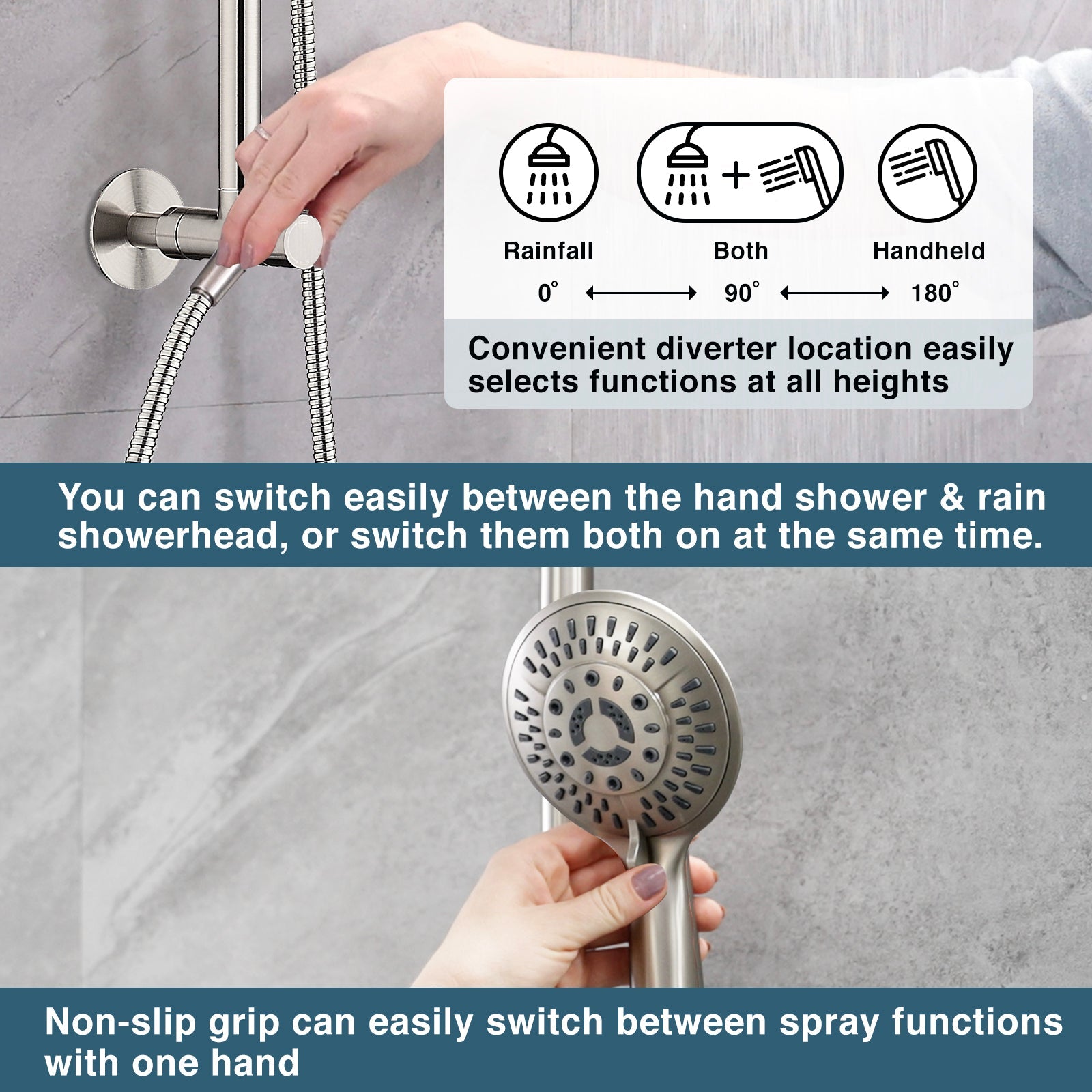 Shower Head Combo-Shower Head with Solid Brass Rail and Diverter by brightshowers