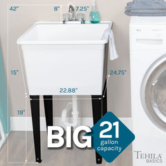 Tehila Basics Freestanding White Utility Sink with Chrome Finish Dual Handle Utility Faucet by Utility-Sink.com