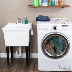 Tehila Basics Freestanding White Utility Sink with Chrome Finish Dual Handle Utility Faucet by Utility-Sink.com