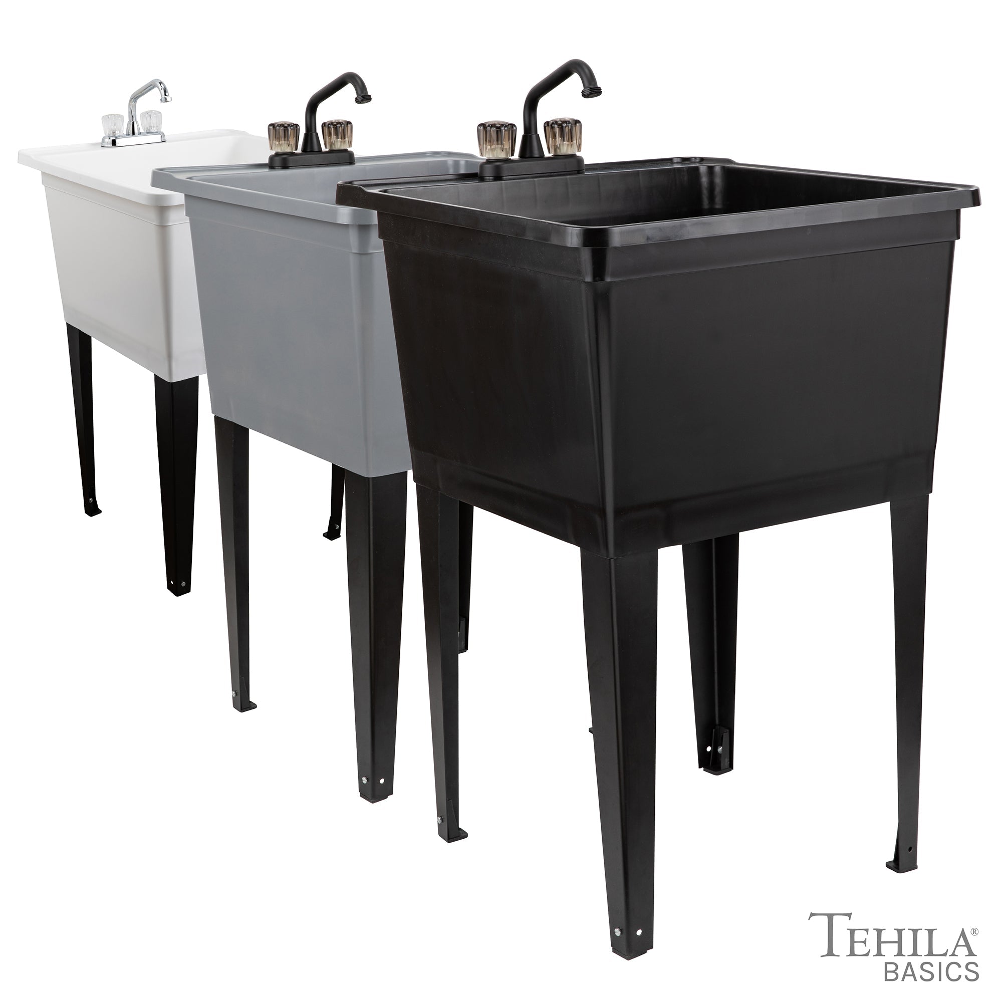 Tehila Basics Freestanding White Utility Sink with Chrome Finish Dual Handle Utility Faucet by Utility-Sink.com