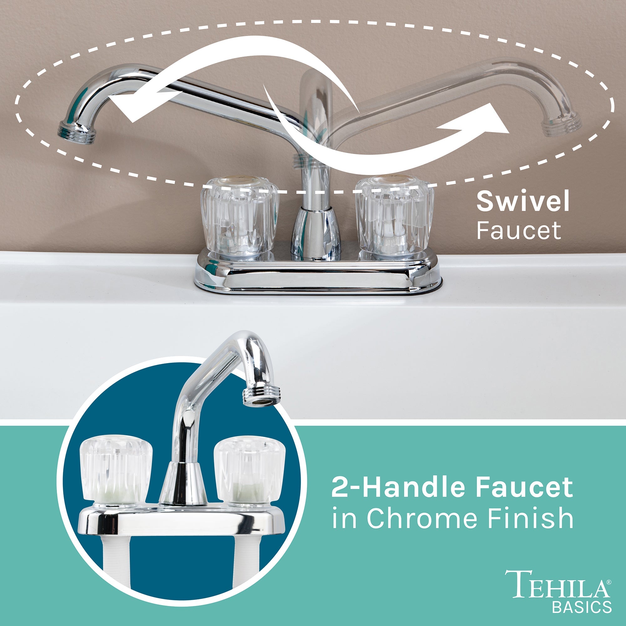 Tehila Basics Freestanding White Utility Sink with Chrome Finish Dual Handle Utility Faucet by Utility-Sink.com