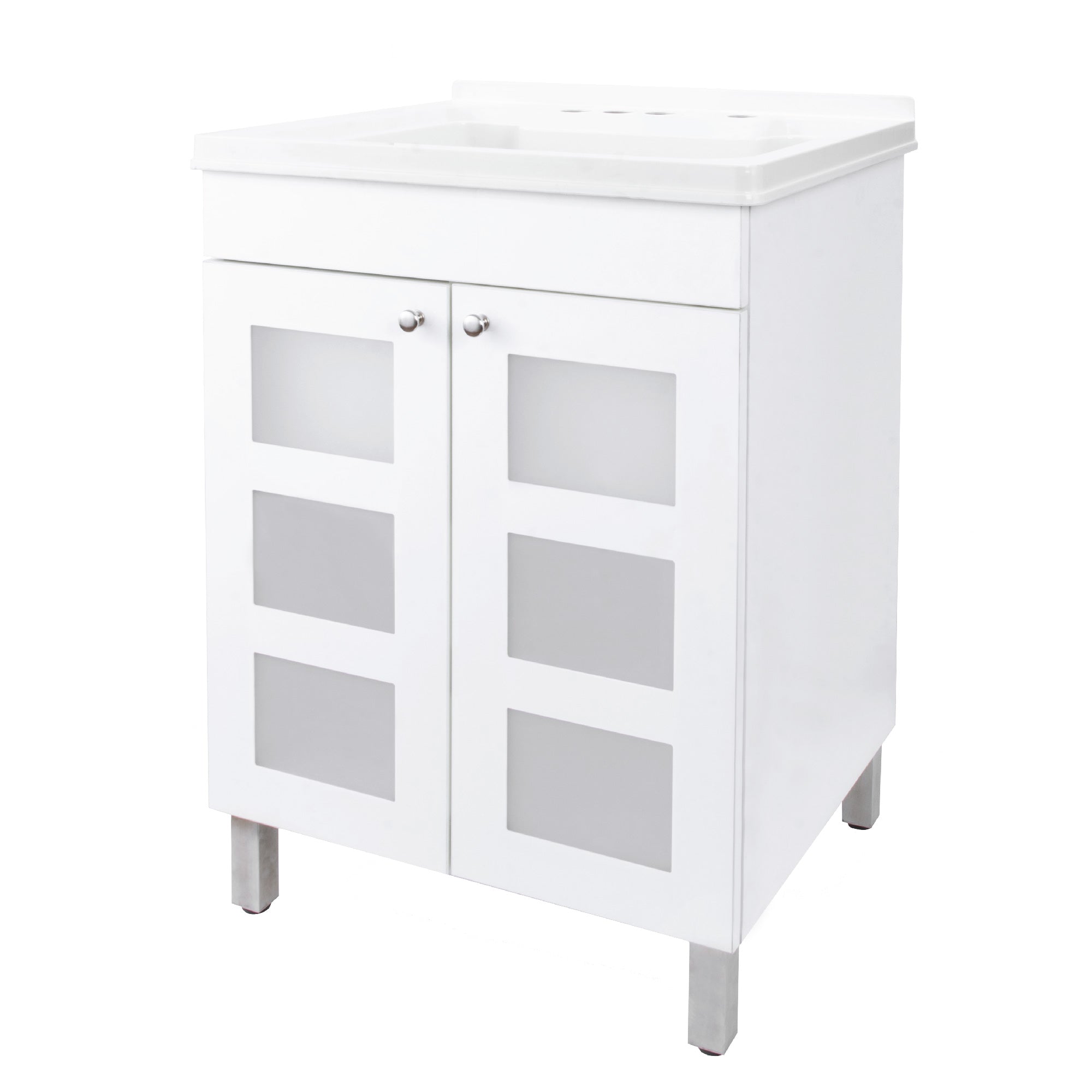 Tehila White Vanity Cabinet and White Utility Sink, No Supply Lines, No Strainer Basket by Utility-Sink.com