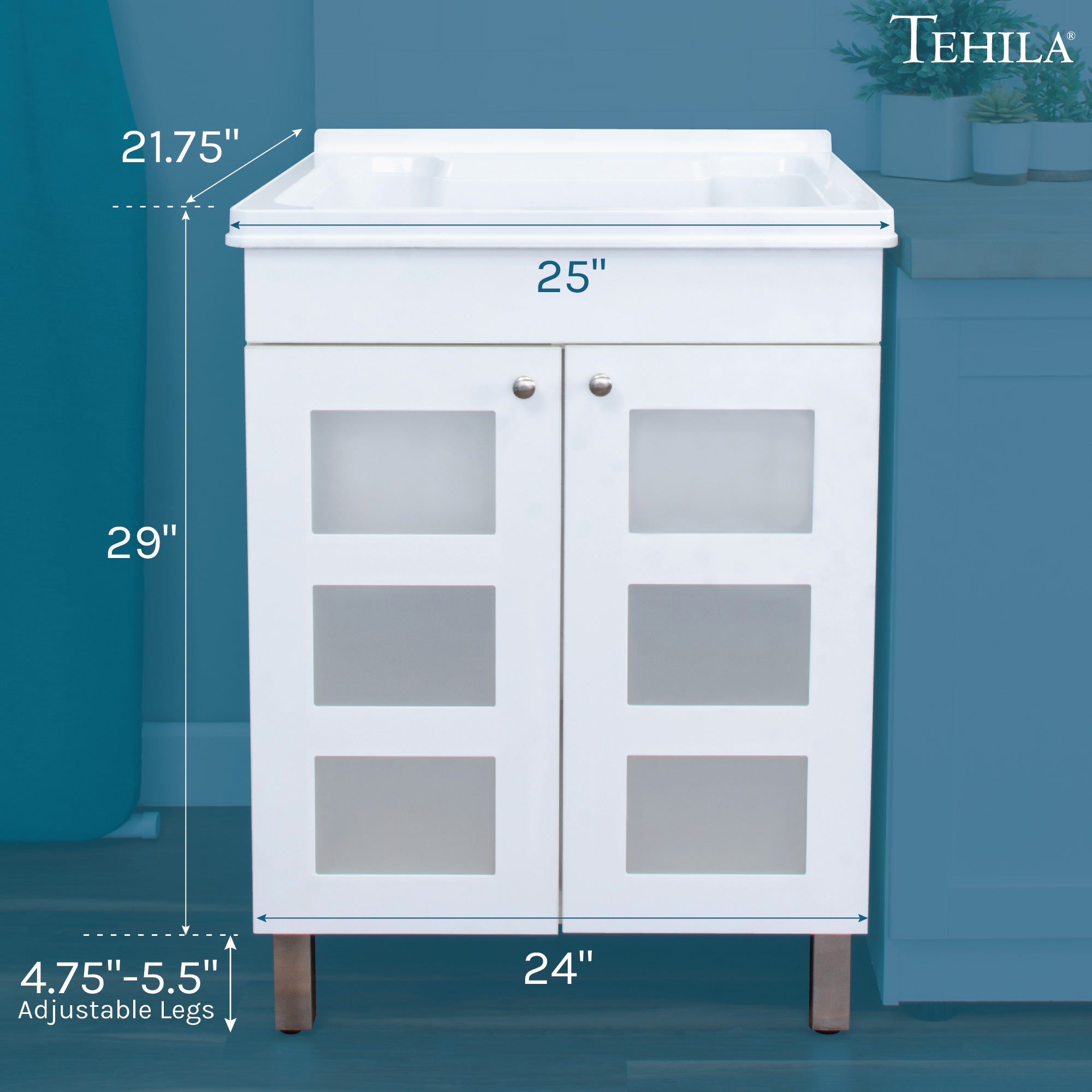 Tehila White Vanity Cabinet and White Utility Sink, No Supply Lines, No Strainer Basket by Utility-Sink.com