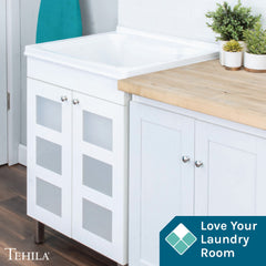 Tehila White Vanity Cabinet and White Utility Sink, No Supply Lines, No Strainer Basket by Utility-Sink.com
